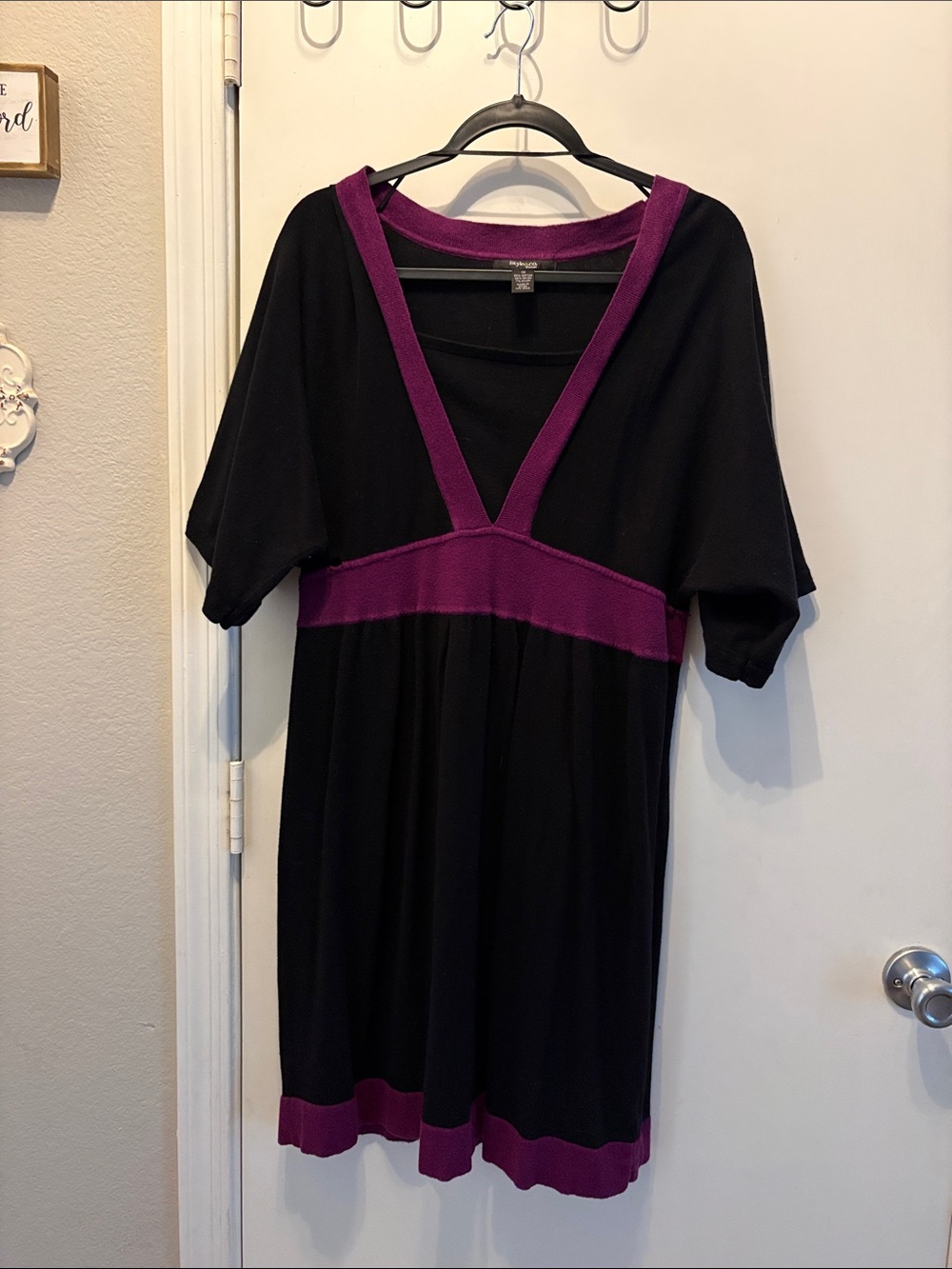 Style & Co Black Dress with Purple Trim V‑Neck Size 1X